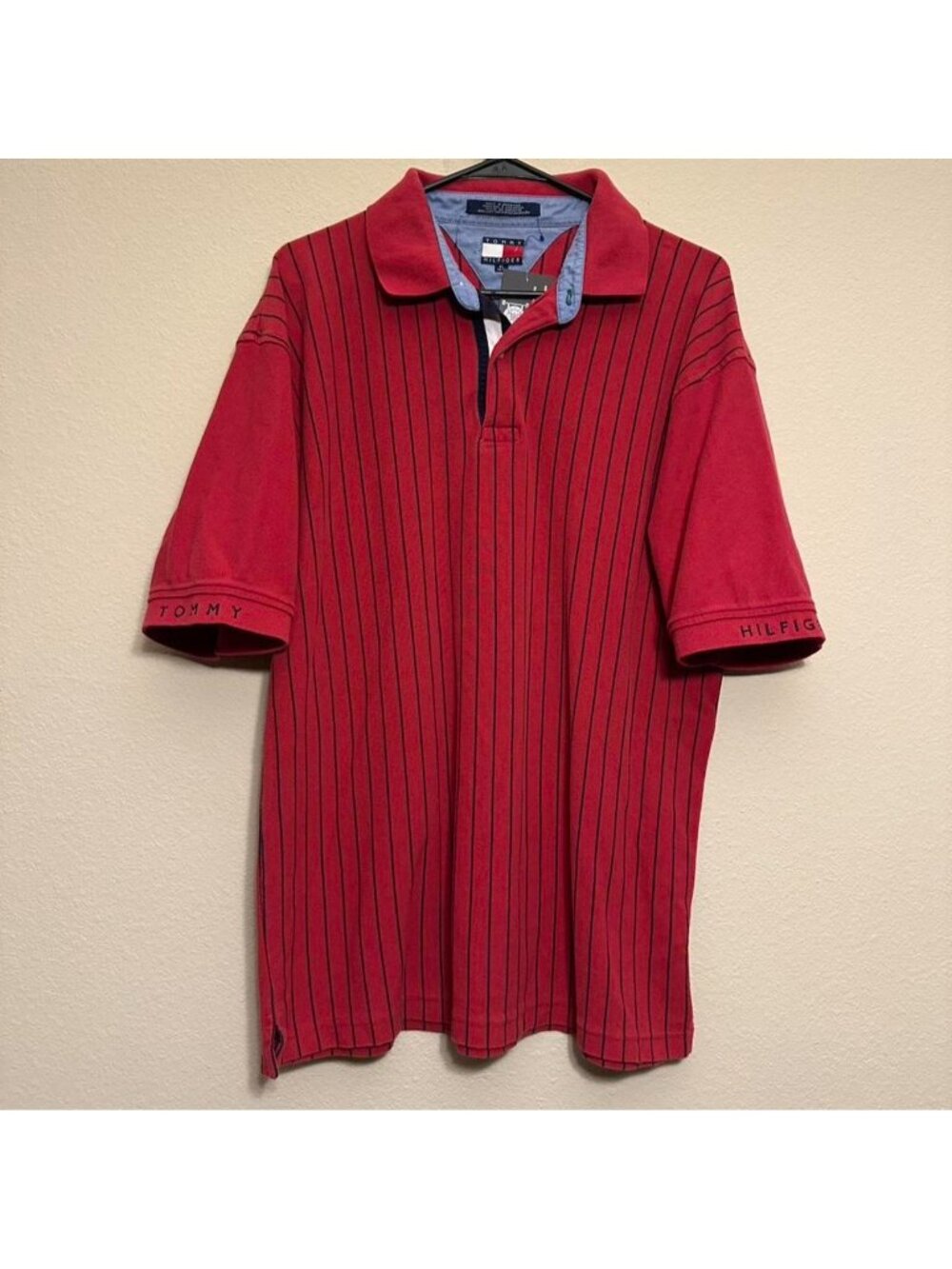Vintage 90s Tommy Hilfiger Stripe Red Polo Shirt